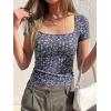 image:imageBTFBM Floral Square Neck Tops for Women 2026 Trendy Summer Outfits Short Sleeve Shirts Boho Top Beach Vacation ClothesBlack Purple Flower