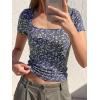 image:imageBTFBM Floral Square Neck Tops for Women 2026 Trendy Summer Outfits Short Sleeve Shirts Boho Top Beach Vacation ClothesBlack Purple Flower