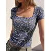 image:imageBTFBM Floral Square Neck Tops for Women 2026 Trendy Summer Outfits Short Sleeve Shirts Boho Top Beach Vacation ClothesBlack Purple Flower