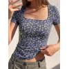 image:imageBTFBM Floral Square Neck Tops for Women 2026 Trendy Summer Outfits Short Sleeve Shirts Boho Top Beach Vacation ClothesBlack Purple Flower