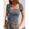 image:imageBTFBM Floral Square Neck Tops for Women 2026 Trendy Summer Outfits Short Sleeve Shirts Boho Top Beach Vacation ClothesBlack Purple Flower
