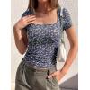 image:imageBTFBM Floral Square Neck Tops for Women 2026 Trendy Summer Outfits Short Sleeve Shirts Boho Top Beach Vacation ClothesBlack Purple Flower