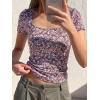 image:imageBTFBM Floral Square Neck Tops for Women 2026 Trendy Summer Outfits Short Sleeve Shirts Boho Top Beach Vacation ClothesBlack Purple Pink Flower