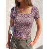 image:imageBTFBM Floral Square Neck Tops for Women 2026 Trendy Summer Outfits Short Sleeve Shirts Boho Top Beach Vacation ClothesBlack Purple Pink Flower
