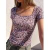 image:imageBTFBM Floral Square Neck Tops for Women 2026 Trendy Summer Outfits Short Sleeve Shirts Boho Top Beach Vacation ClothesBlack Purple Pink Flower