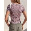 image:imageBTFBM Floral Square Neck Tops for Women 2026 Trendy Summer Outfits Short Sleeve Shirts Boho Top Beach Vacation ClothesBlack Purple Pink Flower