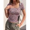 image:imageBTFBM Floral Square Neck Tops for Women 2026 Trendy Summer Outfits Short Sleeve Shirts Boho Top Beach Vacation ClothesBlack Purple Pink Flower