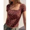 image:imageBTFBM Floral Square Neck Tops for Women 2026 Trendy Summer Outfits Short Sleeve Shirts Boho Top Beach Vacation ClothesBrown Beige Flower