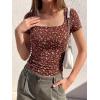 image:imageBTFBM Floral Square Neck Tops for Women 2026 Trendy Summer Outfits Short Sleeve Shirts Boho Top Beach Vacation ClothesBrown Beige Flower