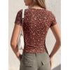 image:imageBTFBM Floral Square Neck Tops for Women 2026 Trendy Summer Outfits Short Sleeve Shirts Boho Top Beach Vacation ClothesBrown Beige Flower