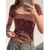 image:imageBTFBM Floral Square Neck Tops for Women 2026 Trendy Summer Outfits Short Sleeve Shirts Boho Top Beach Vacation ClothesBrown Beige Flower