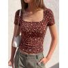 image:imageBTFBM Floral Square Neck Tops for Women 2026 Trendy Summer Outfits Short Sleeve Shirts Boho Top Beach Vacation ClothesBrown Beige Flower