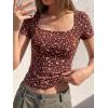 image:imageBTFBM Floral Square Neck Tops for Women 2026 Trendy Summer Outfits Short Sleeve Shirts Boho Top Beach Vacation ClothesBrown Beige Flower