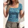 image:imageBTFBM Floral Square Neck Tops for Women 2026 Trendy Summer Outfits Short Sleeve Shirts Boho Top Beach Vacation ClothesDark Blue Blue Flower