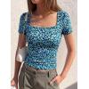 image:imageBTFBM Floral Square Neck Tops for Women 2026 Trendy Summer Outfits Short Sleeve Shirts Boho Top Beach Vacation ClothesDark Blue Blue Flower