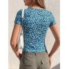 image:imageBTFBM Floral Square Neck Tops for Women 2026 Trendy Summer Outfits Short Sleeve Shirts Boho Top Beach Vacation ClothesDark Blue Blue Flower