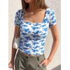 image:imageBTFBM Floral Square Neck Tops for Women 2026 Trendy Summer Outfits Short Sleeve Shirts Boho Top Beach Vacation ClothesWhite Blue Flower