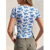 image:imageBTFBM Floral Square Neck Tops for Women 2026 Trendy Summer Outfits Short Sleeve Shirts Boho Top Beach Vacation ClothesWhite Blue Flower