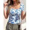 image:imageBTFBM Floral Square Neck Tops for Women 2026 Trendy Summer Outfits Short Sleeve Shirts Boho Top Beach Vacation ClothesWhite Blue Flower