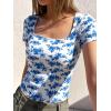 image:imageBTFBM Floral Square Neck Tops for Women 2026 Trendy Summer Outfits Short Sleeve Shirts Boho Top Beach Vacation ClothesWhite Blue Flower