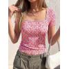 image:imageBTFBM Floral Square Neck Tops for Women 2026 Trendy Summer Outfits Short Sleeve Shirts Boho Top Beach Vacation ClothesWhite Pink Flower