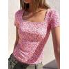 image:imageBTFBM Floral Square Neck Tops for Women 2026 Trendy Summer Outfits Short Sleeve Shirts Boho Top Beach Vacation ClothesWhite Pink Flower