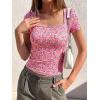 image:imageBTFBM Floral Square Neck Tops for Women 2026 Trendy Summer Outfits Short Sleeve Shirts Boho Top Beach Vacation ClothesWhite Pink Flower