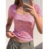 image:imageBTFBM Floral Square Neck Tops for Women 2026 Trendy Summer Outfits Short Sleeve Shirts Boho Top Beach Vacation ClothesWhite Pink Flower