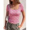 image:imageBTFBM Floral Square Neck Tops for Women 2026 Trendy Summer Outfits Short Sleeve Shirts Boho Top Beach Vacation ClothesWhite Pink Flower