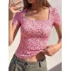 image:imageBTFBM Floral Square Neck Tops for Women 2026 Trendy Summer Outfits Short Sleeve Shirts Boho Top Beach Vacation ClothesWhite Pink Flower