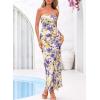 image:imageBTFBM Off The Shoulder Dresses for Women Summer 2026 Strapless Ruffle Slit Formal Wedding Guest Dress Cocktail PartyFloral Apricot Blue