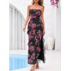 image:imageBTFBM Off The Shoulder Dresses for Women Summer 2026 Strapless Ruffle Slit Formal Wedding Guest Dress Cocktail PartyFloral Black Pink