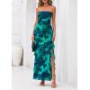 image:imageBTFBM Off The Shoulder Dresses for Women Summer 2026 Strapless Ruffle Slit Formal Wedding Guest Dress Cocktail PartyFloral Lake Blue