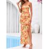 image:imageBTFBM Off The Shoulder Dresses for Women Summer 2026 Strapless Ruffle Slit Formal Wedding Guest Dress Cocktail PartyFloral Orange Red