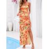 image:imageBTFBM Off The Shoulder Dresses for Women Summer 2026 Strapless Ruffle Slit Formal Wedding Guest Dress Cocktail PartyFloral Orange Red