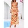 image:imageBTFBM Off The Shoulder Dresses for Women Summer 2026 Strapless Ruffle Slit Formal Wedding Guest Dress Cocktail PartyFloral Orange Red