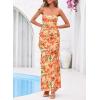 image:imageBTFBM Off The Shoulder Dresses for Women Summer 2026 Strapless Ruffle Slit Formal Wedding Guest Dress Cocktail PartyFloral Orange Red