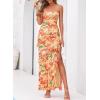 image:imageBTFBM Off The Shoulder Dresses for Women Summer 2026 Strapless Ruffle Slit Formal Wedding Guest Dress Cocktail PartyFloral Orange Red