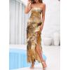 image:imageBTFBM Off The Shoulder Dresses for Women Summer 2026 Strapless Ruffle Slit Formal Wedding Guest Dress Cocktail PartyLeopard Yellow