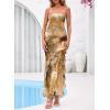image:imageBTFBM Off The Shoulder Dresses for Women Summer 2026 Strapless Ruffle Slit Formal Wedding Guest Dress Cocktail PartyLeopard Yellow