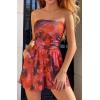 image:imageBTFBM Romper For Women 2026 Spring Strapless Printed Tube Boho Wide Leg Beach Short Jumpsuit Summer Date Night RompersFloral Red