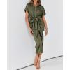 image:imageBTFBM Shirt Dresses for Women Spring Button Short Sleeve Silk Satin Ruched Maxi Summer Dress 2026 Cocktail Party WeddingArmy Green