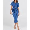 image:imageBTFBM Shirt Dresses for Women Spring Button Short Sleeve Silk Satin Ruched Maxi Summer Dress 2026 Cocktail Party WeddingBrilliant Blue