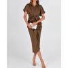 image:imageBTFBM Shirt Dresses for Women Spring Button Short Sleeve Silk Satin Ruched Maxi Summer Dress 2026 Cocktail Party WeddingDark Brown