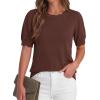 image:imageBTFBM Short Sleeve Sweater for Women 2026 Spring Summer Knit Basic Tops Lightweight Business Casual Vacation OutfitsBrown