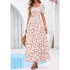 image:imageBTFBM Spring Summer Dresses for Women 2026 Puff Short Sleeve Smocked Floral Print Boho Beach Wedding Guest Maxi DressFloral Apricot Rose Red