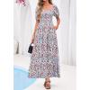 image:imageBTFBM Spring Summer Dresses for Women 2026 Puff Short Sleeve Smocked Floral Print Boho Beach Wedding Guest Maxi DressFloral Beige Multi
