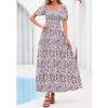 image:imageBTFBM Spring Summer Dresses for Women 2026 Puff Short Sleeve Smocked Floral Print Boho Beach Wedding Guest Maxi DressFloral Beige Multi