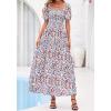 image:imageBTFBM Spring Summer Dresses for Women 2026 Puff Short Sleeve Smocked Floral Print Boho Beach Wedding Guest Maxi DressFloral Beige Multi