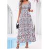 image:imageBTFBM Spring Summer Dresses for Women 2026 Puff Short Sleeve Smocked Floral Print Boho Beach Wedding Guest Maxi DressFloral Beige Multi